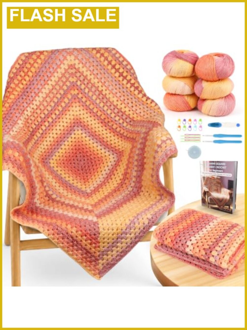 Coopay Crochet Kit for Adults Beginner Granny Square Blanket Kit with Gradient